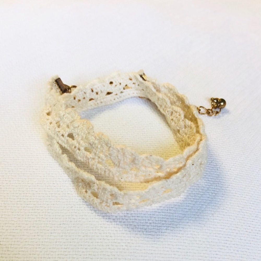 Cream Lace Wrap Bracelet with Copper Clasp